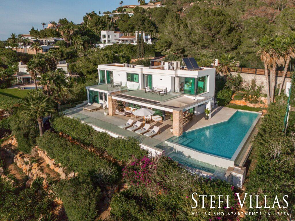 Villa with sea views Can Rimbau Jesus Ibiza. Infinity pool, jacuzzi, 5 bathrooms 10 pax. Talamanca beach and Ibiza town 5 min. by car.